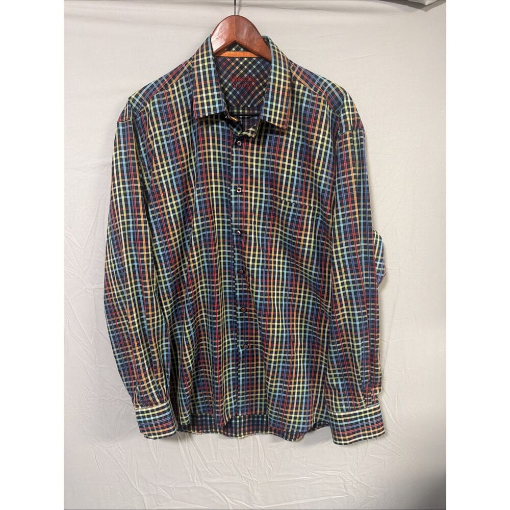 Marcello Sport Shirt Mens XL Multicolor Plaid Button Up Long Sleeve